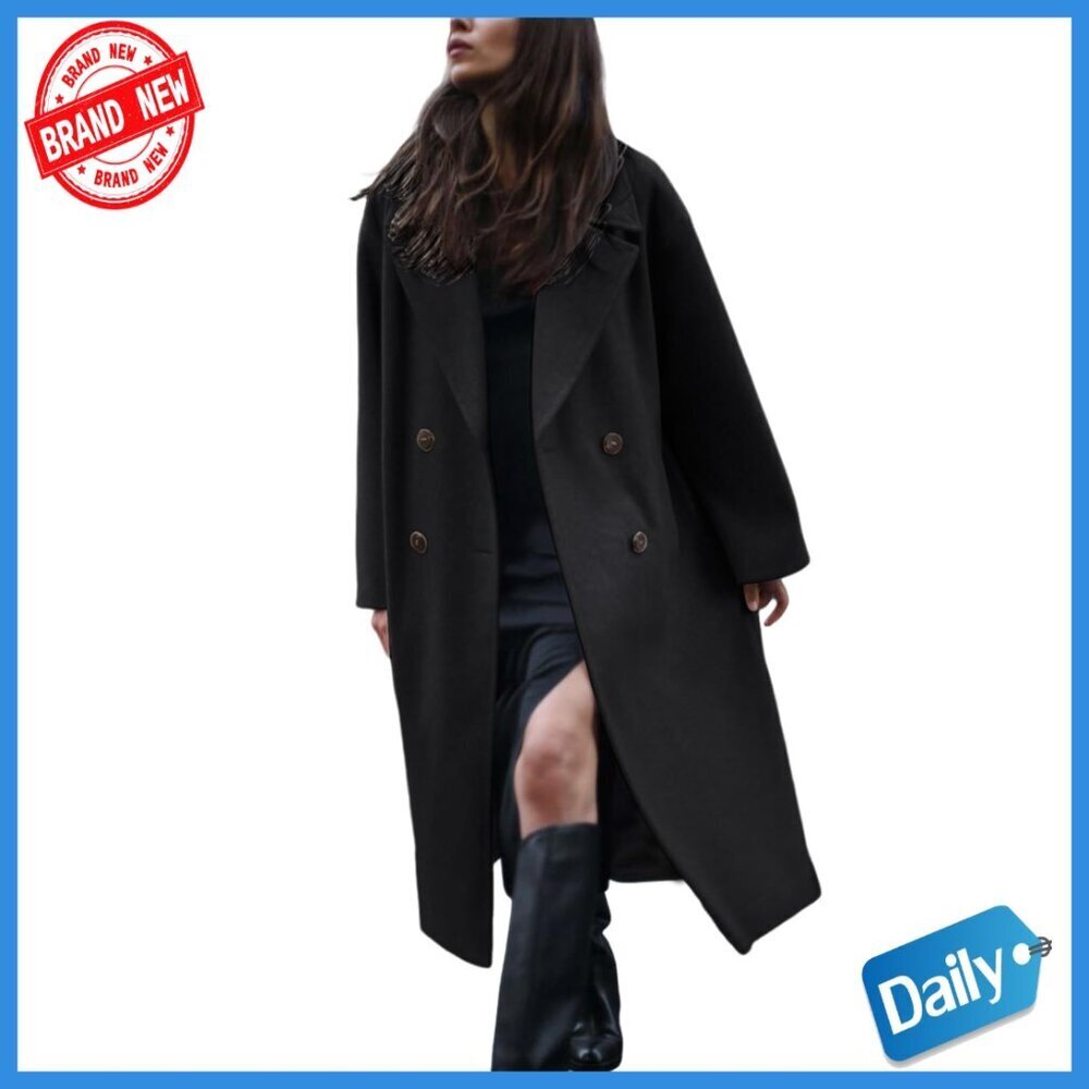 Oversized Wool Blend Pea Coat Long Winter Trench Coat Double Breasted